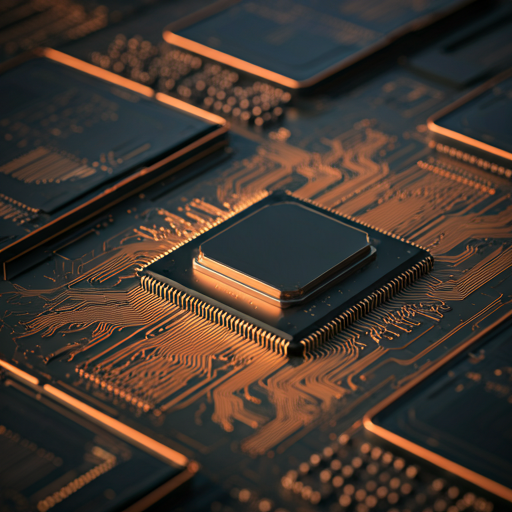 Macro shot of high-performance computer processor with intricate circuits representing technical superiority
